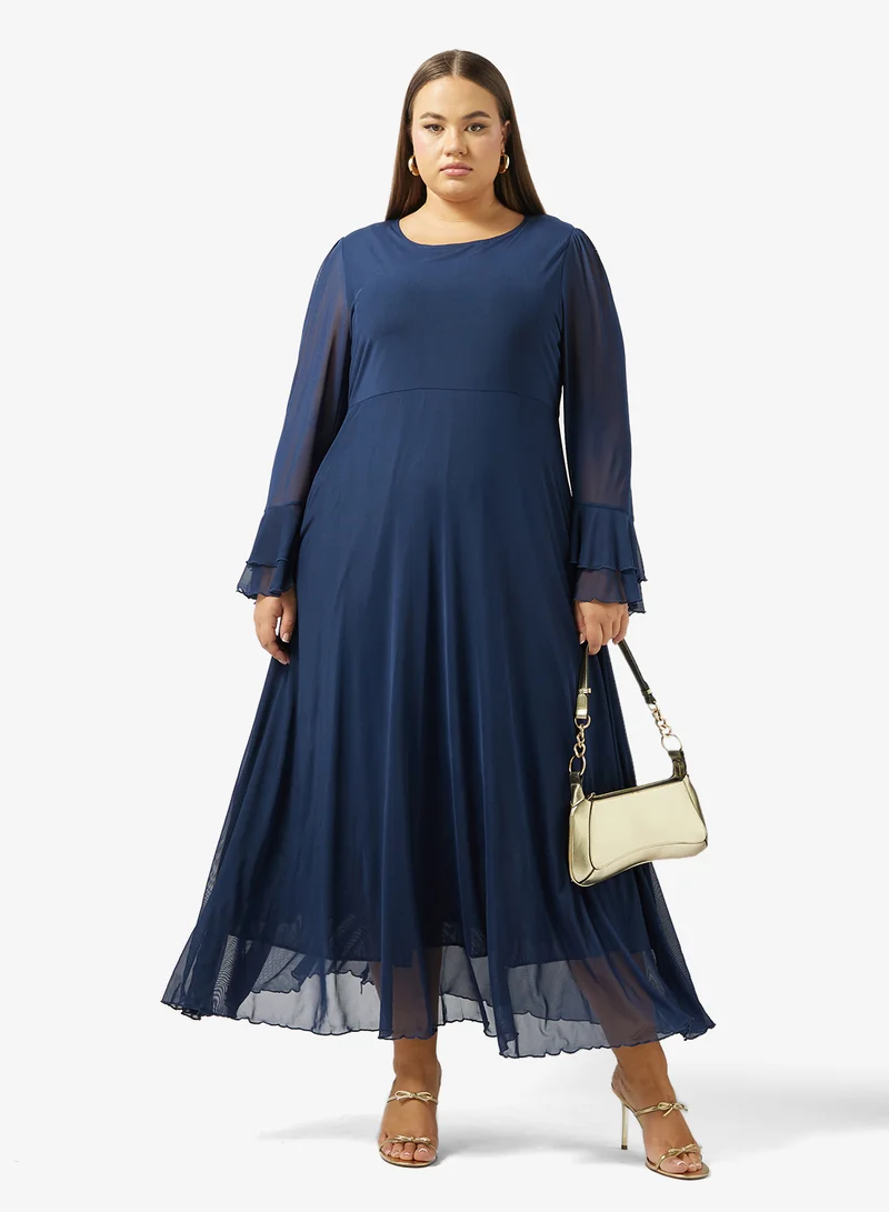 Ella Plus A-line Dress With Sheer Sleeves