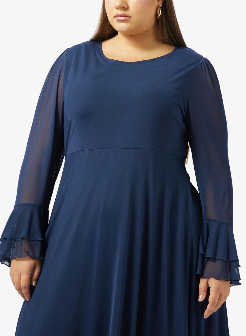 Ella Plus A-line Dress With Sheer Sleeves