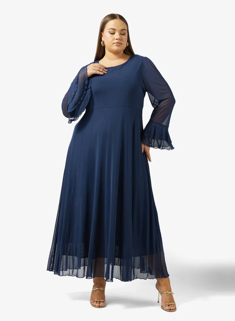 Ella Plus A-line Dress With Sheer Sleeves