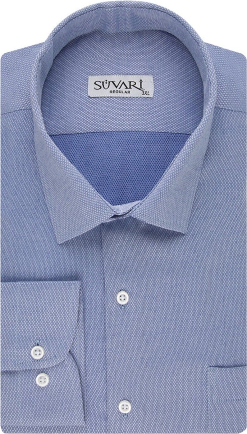 Süvari Classics Relaxed Fit Special Blue Armure Patterned Pocket Shirt