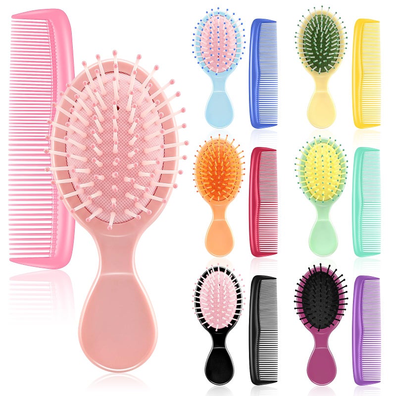 HOFASON 14 Pcs Bulk Mini Wet Hair Brush & Mini Combs Set for Easter Basket Stuffers, Kids Girls Women, Bridesmaid Gifts, Spa Party Supplies, Summer Stuff, 7 Travel Small Brush 7 Fine Wide Hair Combs - Image 1