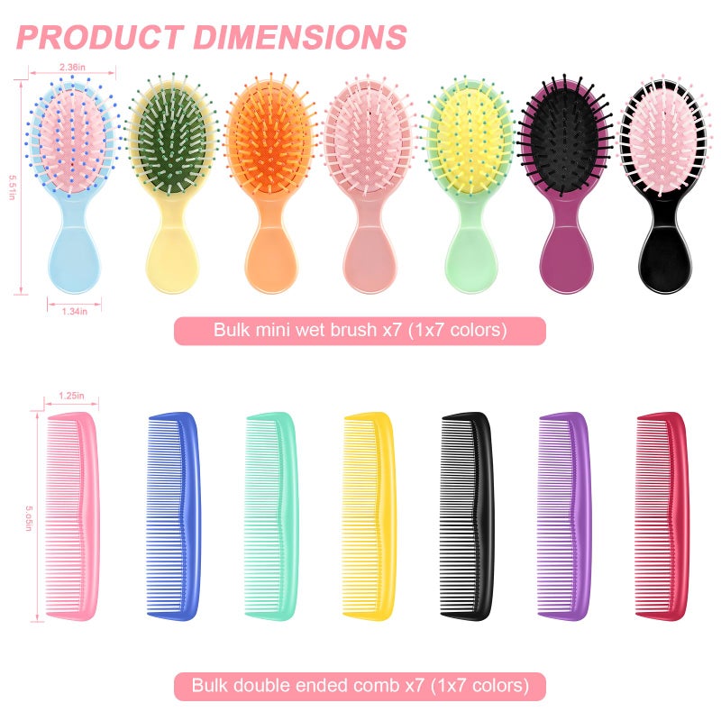 HOFASON 14 Pcs Bulk Mini Wet Hair Brush & Mini Combs Set for Easter Basket Stuffers, Kids Girls Women, Bridesmaid Gifts, Spa Party Supplies, Summer Stuff, 7 Travel Small Brush 7 Fine Wide Hair Combs - Image 2