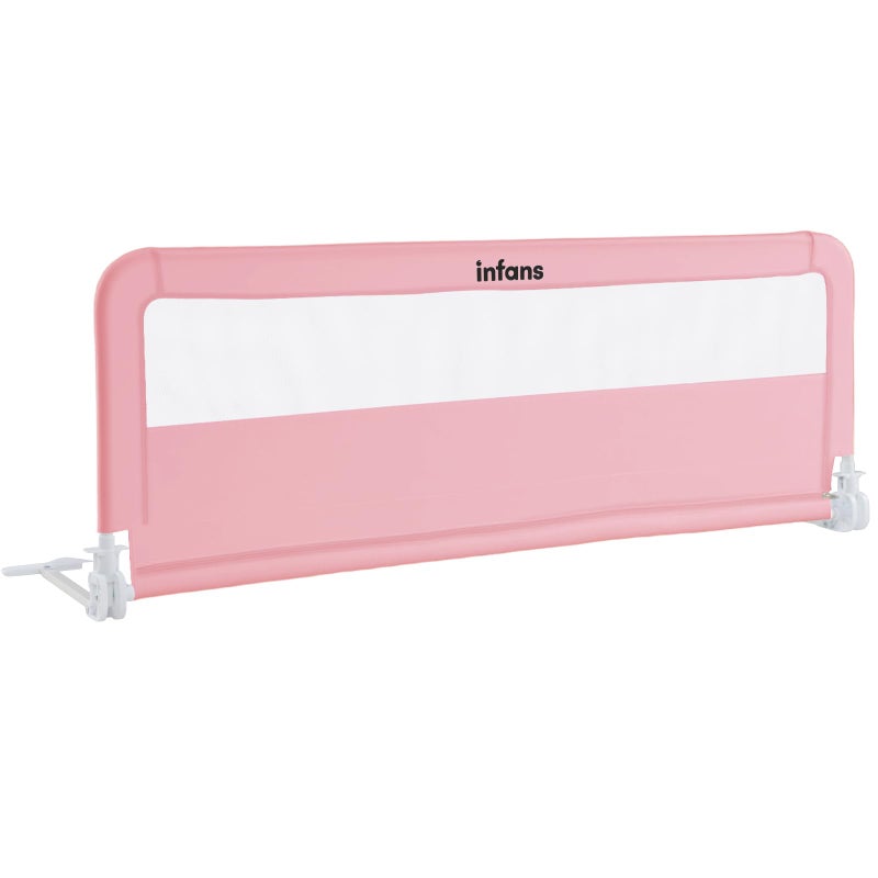 INFANS Bed Rail for Toddlers 59 Foldable Safety Baby Crib Rail Fit for Kids Twin Extra Long Swing Down Bed Guardrail for Convertible Crib Queen Full King Mattress Side Guard Pink