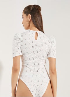 Styli Schiffli Bodysuit with Puff Sleeves  - Image 5