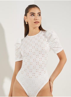 Styli Schiffli Bodysuit with Puff Sleeves  - Image 1