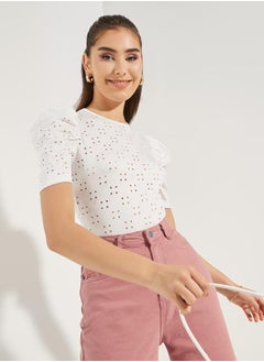 Styli Schiffli Bodysuit with Puff Sleeves  - Image 3