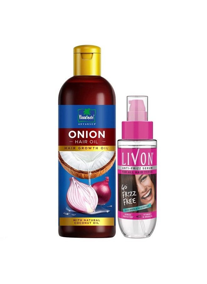 Parachute Advansed - Onion Hair Oil Hair Growth Oil Reduces Hairfall 200Ml & Livon Hair Serum For Women & Men All Hair Types Smooth Frizz Free & Glossy Hair 50 Ml - Image 1