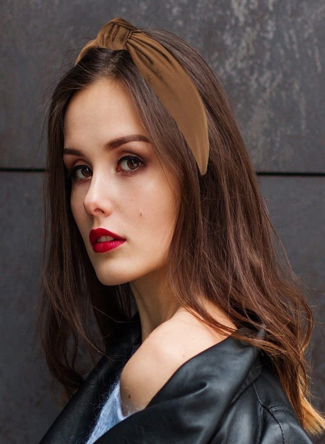 YETASI Women's Headbands: Brown Velvet Chic Knotted Top Knot, Trendy Fashion Designer Head Band - Image 3