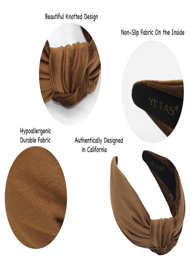 YETASI Women's Headbands: Brown Velvet Chic Knotted Top Knot, Trendy Fashion Designer Head Band - Image 4