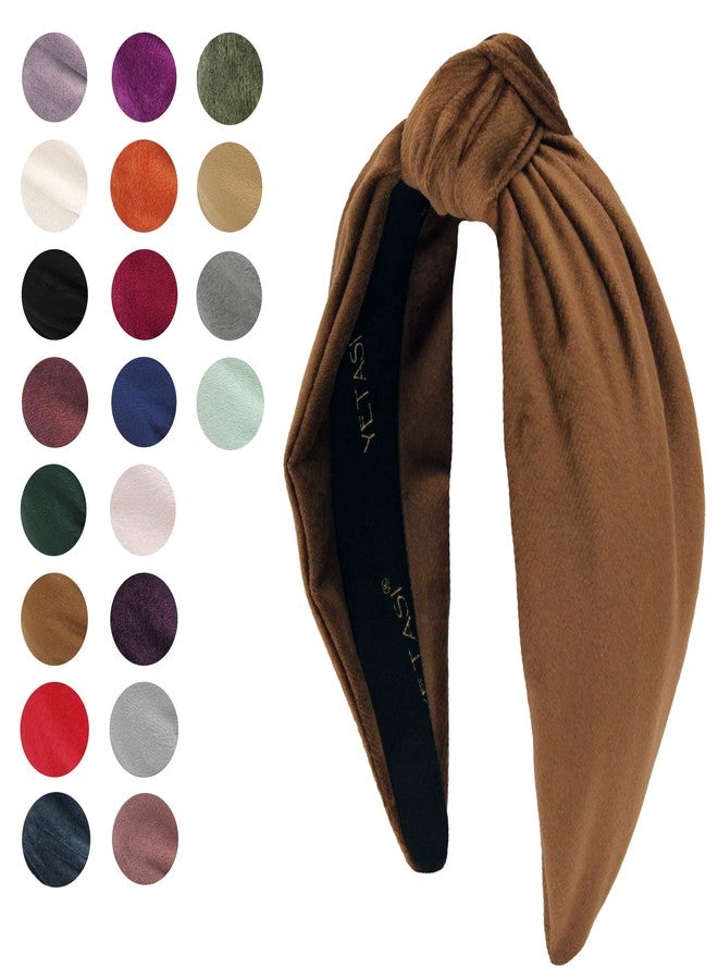 YETASI Women's Headbands: Brown Velvet Chic Knotted Top Knot, Trendy Fashion Designer Head Band - Image 2