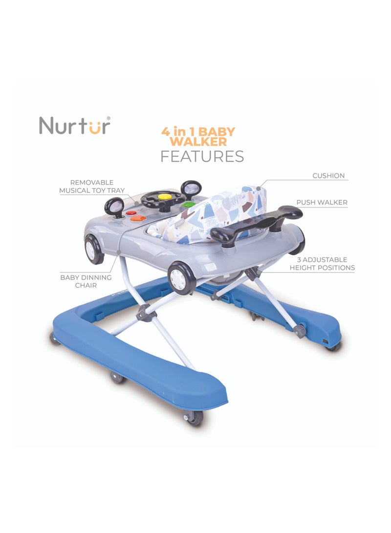 Nurtur 4 In 1 Baby Multi Walker-rocking Function- Music - 5 Height Adjustment- feeding table, car mould, easy fold - Multi - Image 4