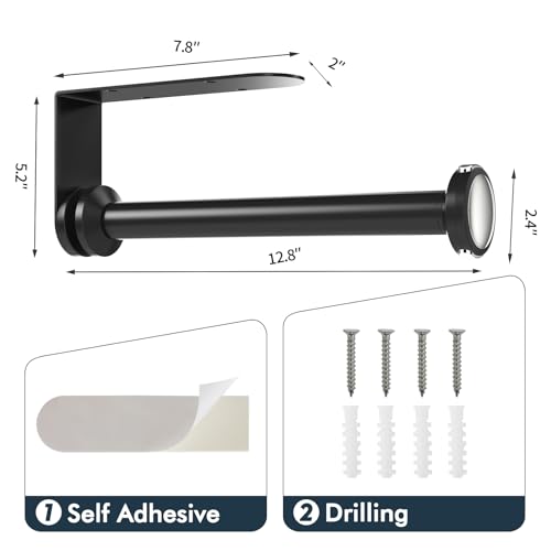theaoo Under Cabinet Paper Towel Holder for Kitchen, Easy One-Handed Tear, Quick Release Knob for Easy Roll Loading, Wall-Mounted Dispenser, Self-Adhesive or Drill Mounting, Black Stainless Steel - Image 5