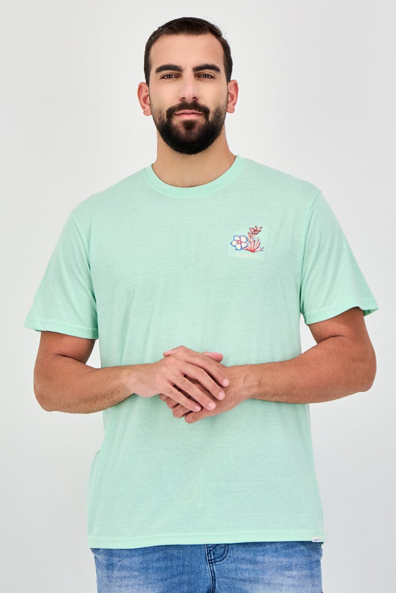 Laguna Men Crew Neck Embroidered Logo Short Sleeve T-Shirt, Light Green - Image 1