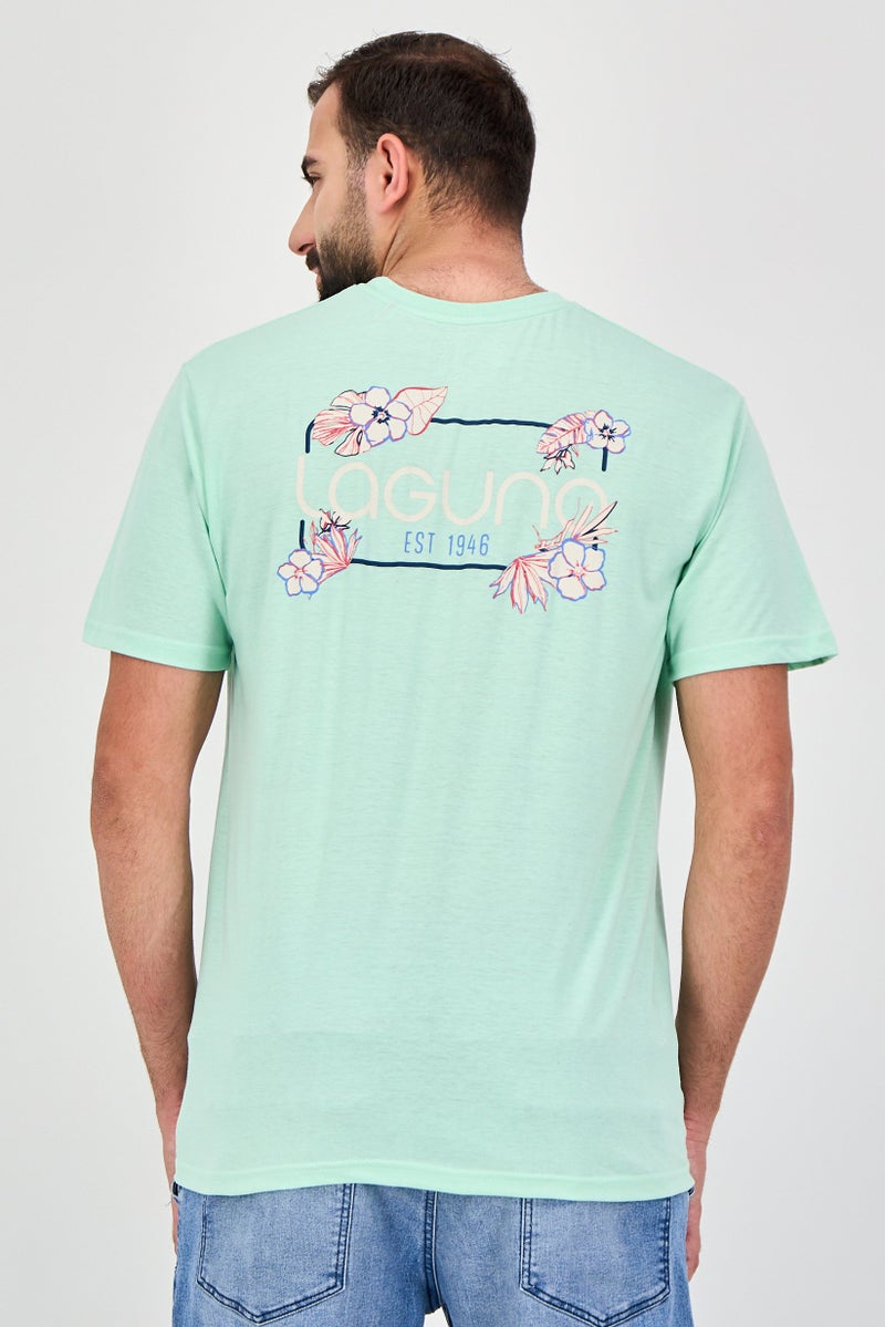 Laguna Men Crew Neck Embroidered Logo Short Sleeve T-Shirt, Light Green - Image 3
