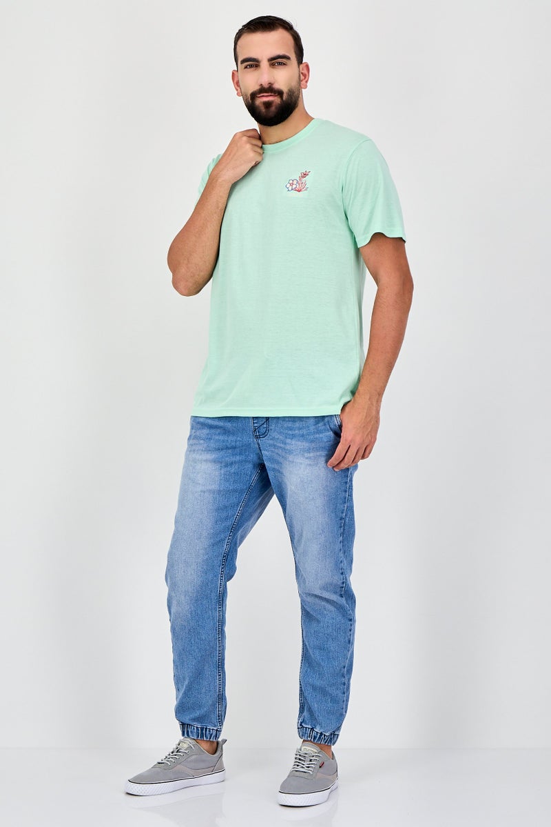 Laguna Men Crew Neck Embroidered Logo Short Sleeve T-Shirt, Light Green - Image 4