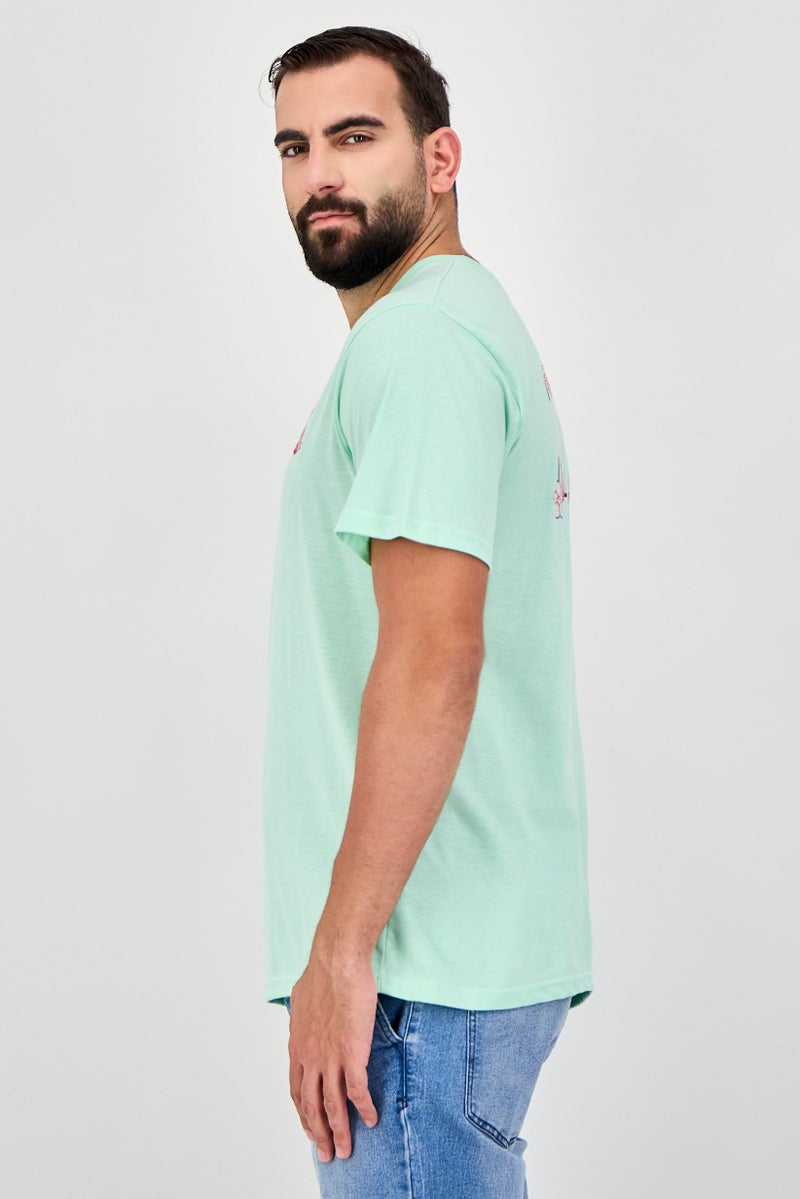 Laguna Men Crew Neck Embroidered Logo Short Sleeve T-Shirt, Light Green - Image 2