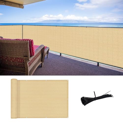 SUNLAX 3'x16' Sand Balcony Privacy Screen Fence Windscreen Cover Fabric Shade Netting Mesh Cloth with Grommets UV Protection for Patio, Backyard, Porch, Railing Shield 90% (We Make Custom Sizes) - Image 1