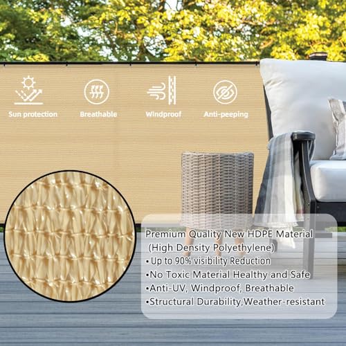 SUNLAX 3'x16' Sand Balcony Privacy Screen Fence Windscreen Cover Fabric Shade Netting Mesh Cloth with Grommets UV Protection for Patio, Backyard, Porch, Railing Shield 90% (We Make Custom Sizes) - Image 2