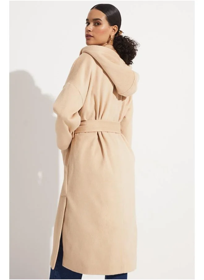JUNE June Hooded Detailed Coat Light Brown