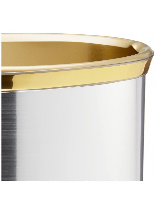 Kraftware Kraftware Mylar Brushed Chrome/Brass 13-Inch Oval Waste Basket with 3/4-Inch Brushed Brass and Gold Bumper  - Image 3