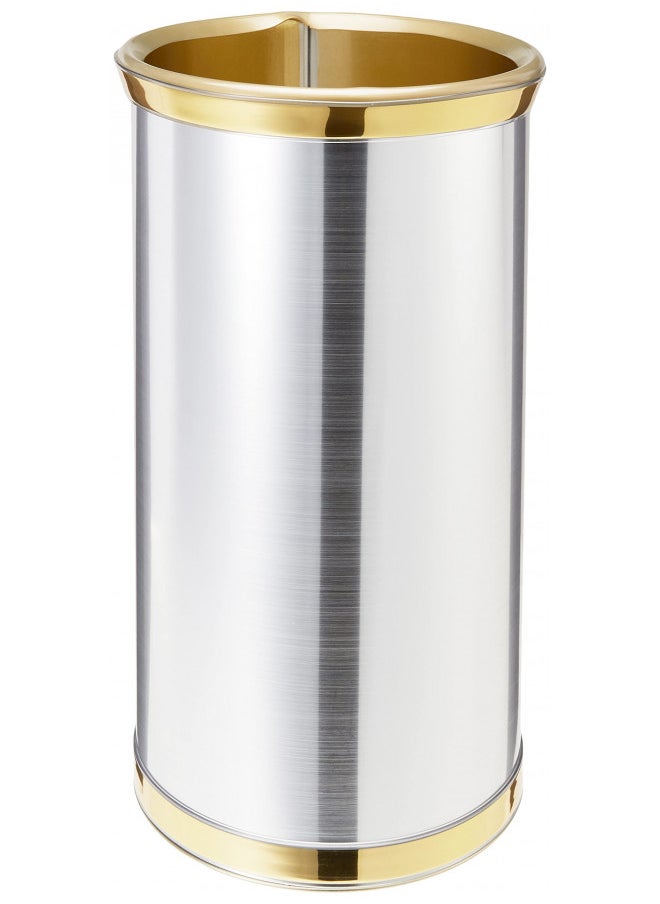 Kraftware Kraftware Mylar Brushed Chrome/Brass 13-Inch Oval Waste Basket with 3/4-Inch Brushed Brass and Gold Bumper  - Image 2