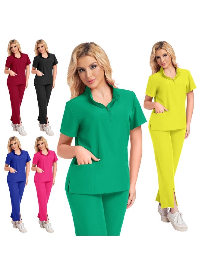 Loquat Womens Medical Scrubs Set Medical Uniform Set Wine Red - Image 4