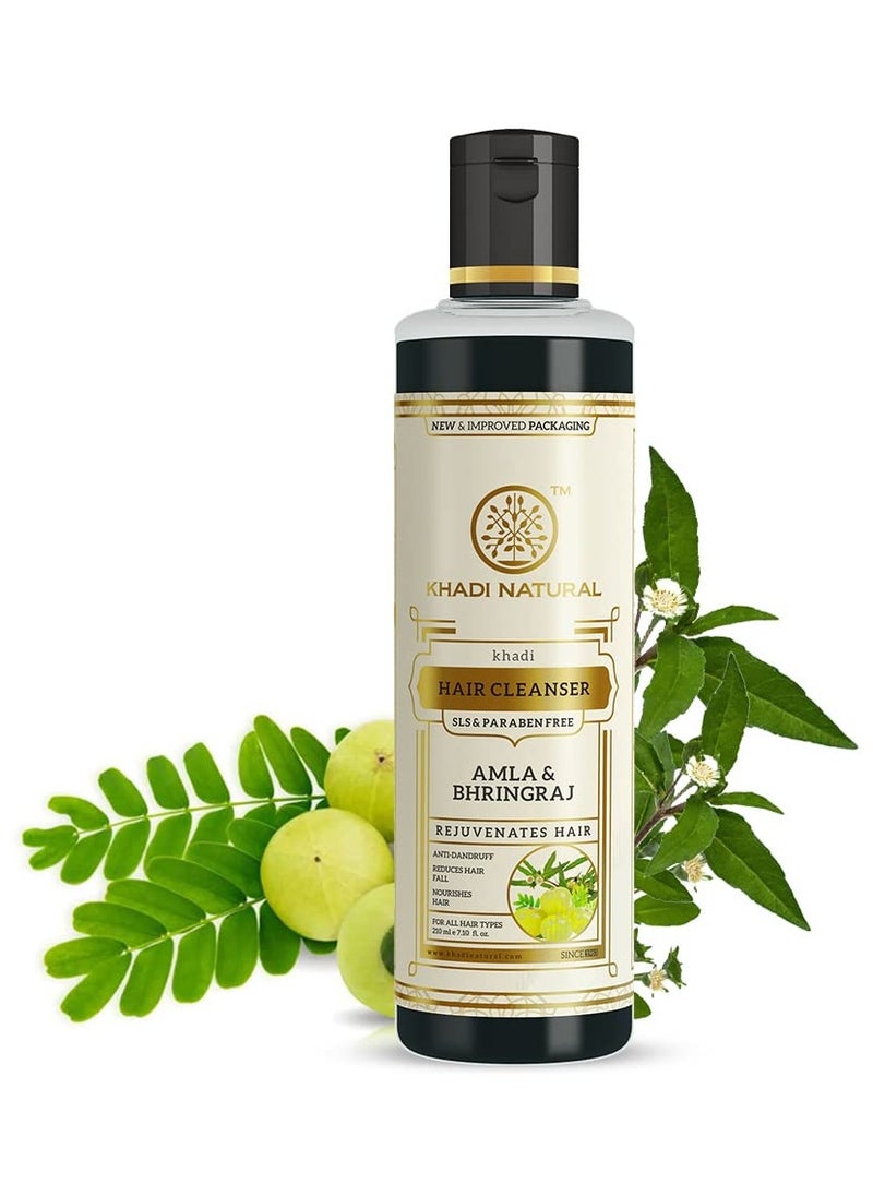 Khadi Natural Khadi Natural Amla & Bhringraj Shampoo/Cleanser for Controlling Dandruff & Hair fall | Shampoo for Reducing Scalp Irritation | Paraben & Sulphate-Free | Suitable for All Hair Types, 210ml  - Image 1