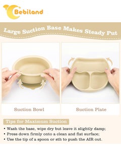 Bebiland 8-Piece Silicone Baby Feeding Set, Baby Led Weaning Supplies with Suction Bowl, Divided Plate, Spoons, Forks, Sippy Cup, Adjustable Bib, Eating Utensils for 6+ Months Toddler Infant (Beige)  - Image 4