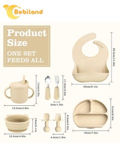Bebiland 8-Piece Silicone Baby Feeding Set, Baby Led Weaning Supplies with Suction Bowl, Divided Plate, Spoons, Forks, Sippy Cup, Adjustable Bib, Eating Utensils for 6+ Months Toddler Infant (Beige)  - Image 3