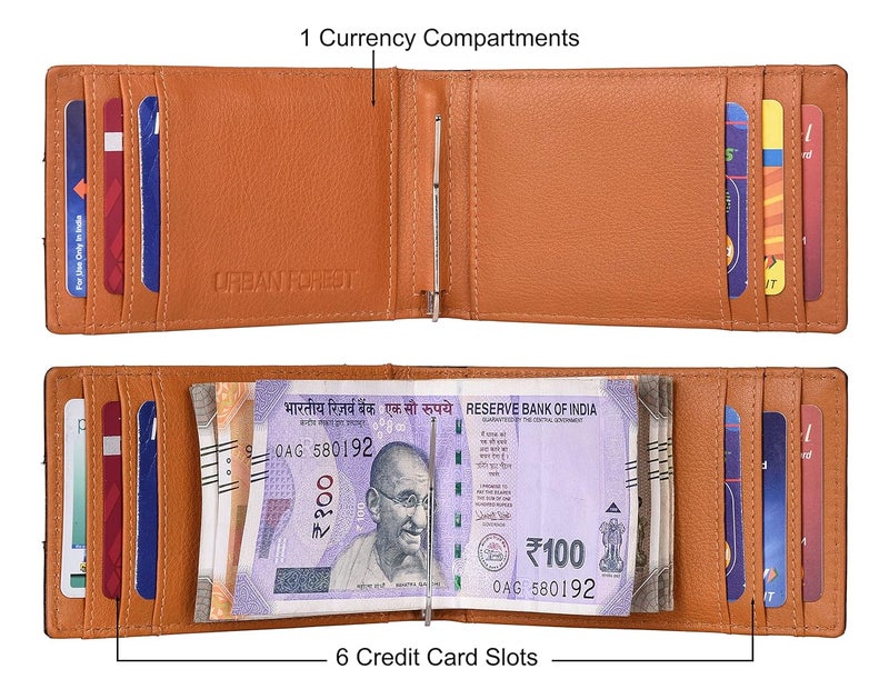 URBANFOREST محفظة جلدية للرجال بتصميم إيدي براون/خردلي مع مشبك نقود - Image 3