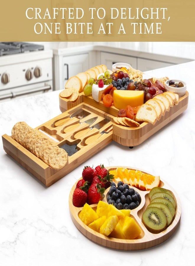 Zulay Kitchen ZK Bamboo Cheese Board with Cutlery, Drawer, and Ceramic Bowls, Small Size - Icon - Image 4