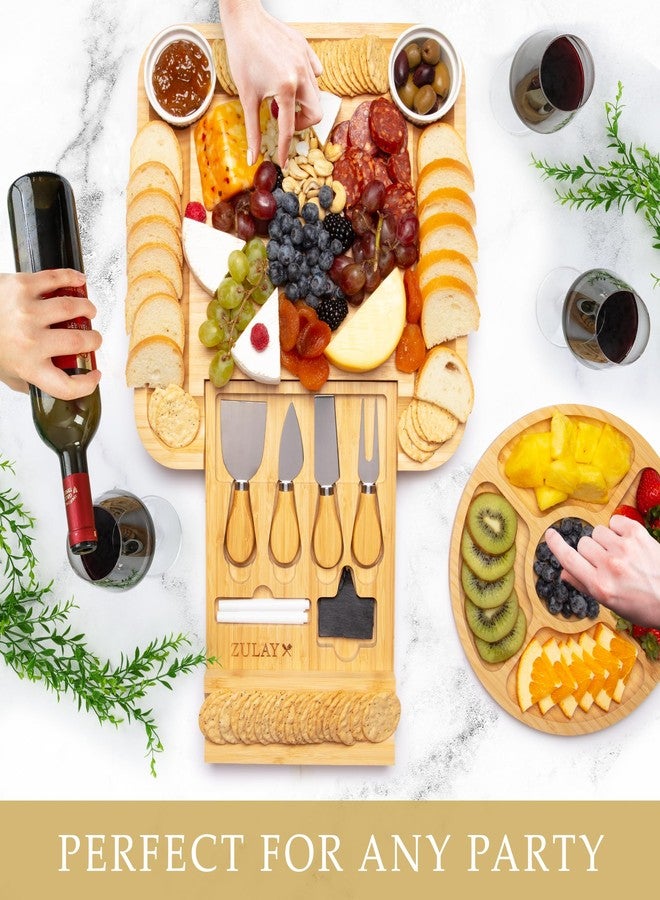 Zulay Kitchen ZK Bamboo Cheese Board with Cutlery, Drawer, and Ceramic Bowls, Small Size - Icon - Image 5