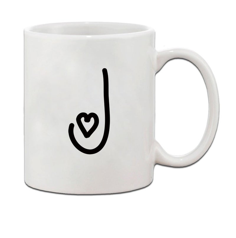J Love Hearts Initial Monogram Personalized Letter J Ceramic Mug Coffe Cup Holiday Christmas Hanukkah Gift For Men  Women