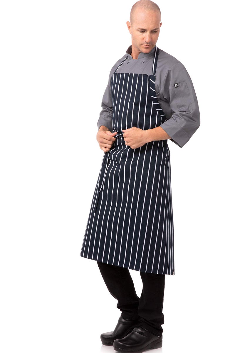 Chef Works Unisex English Chef Apron, Navy W/ Chalk Stripe, One Size - Image 2