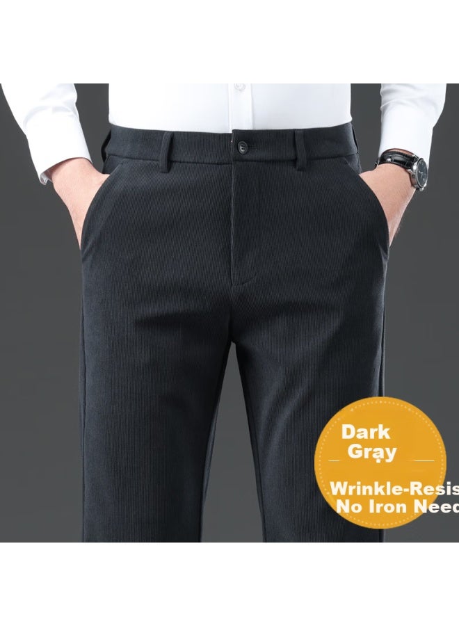 Firs Corduroy Casual Pants For Men Business Casual Loose Straight Pants Dark Gray 32