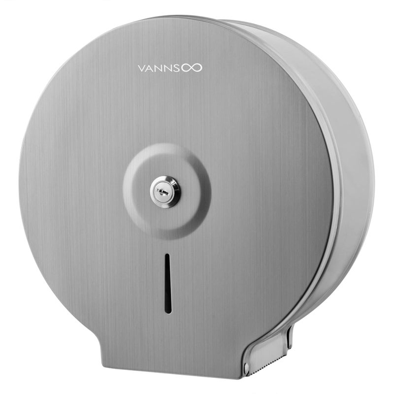VANNSOO Commercial Jumbo Toilet Paper Dispenser Wall Mount Stainless Steel 9 Inch Roll Toilet Paper Holder Bath Tissue Dispenser Lock Key Brushed