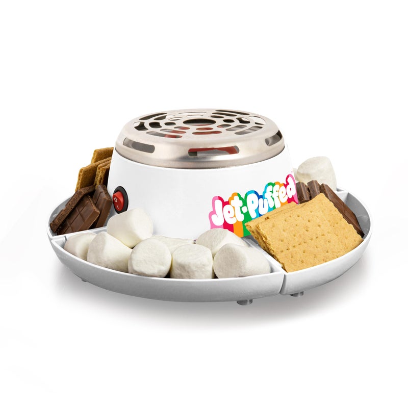 Nostalgia Nostalgia JetPuffed Tabletop Indoor Electric Smores Maker  Smores Kit With Marshmallow Roasting Sticks and 4 Compartment Trays for Graham Crackers Chocolate Marshmallows  White 