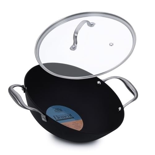 Ramson Cast Iron Kadai for Deep Frying NonStick PreSeasoned with Lid Pure and ToxinFree 24 cm