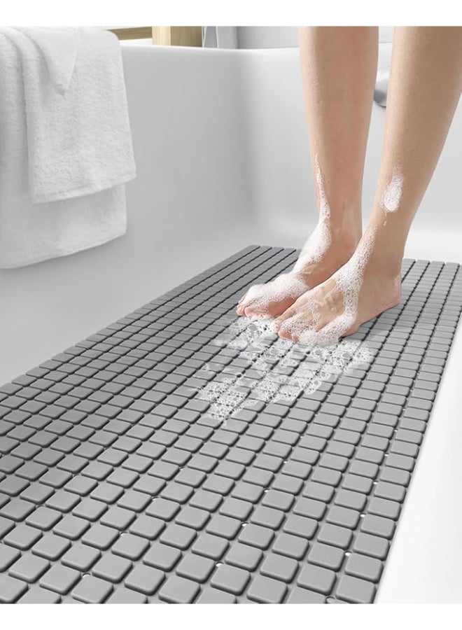 Bath Tub Shower Mat Non-Slip Extra Long Bathtub Mats Suction Cups Drain Holes Machine Washable Bathroom Bathmat Black - Image 1