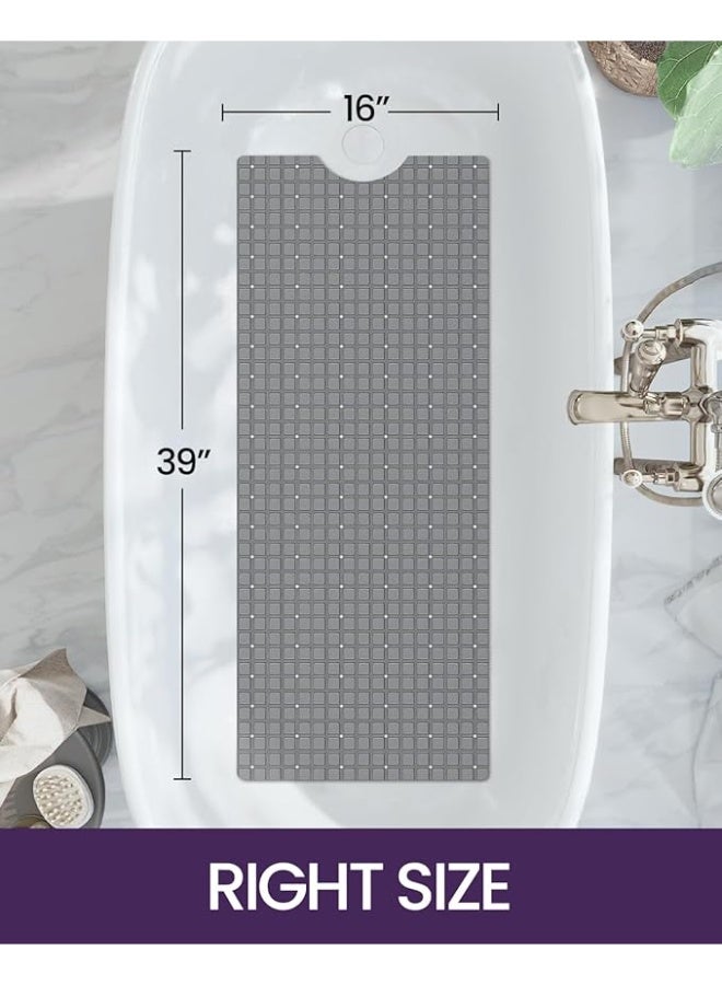Bath Tub Shower Mat Non-Slip Extra Long Bathtub Mats Suction Cups Drain Holes Machine Washable Bathroom Bathmat Black - Image 2