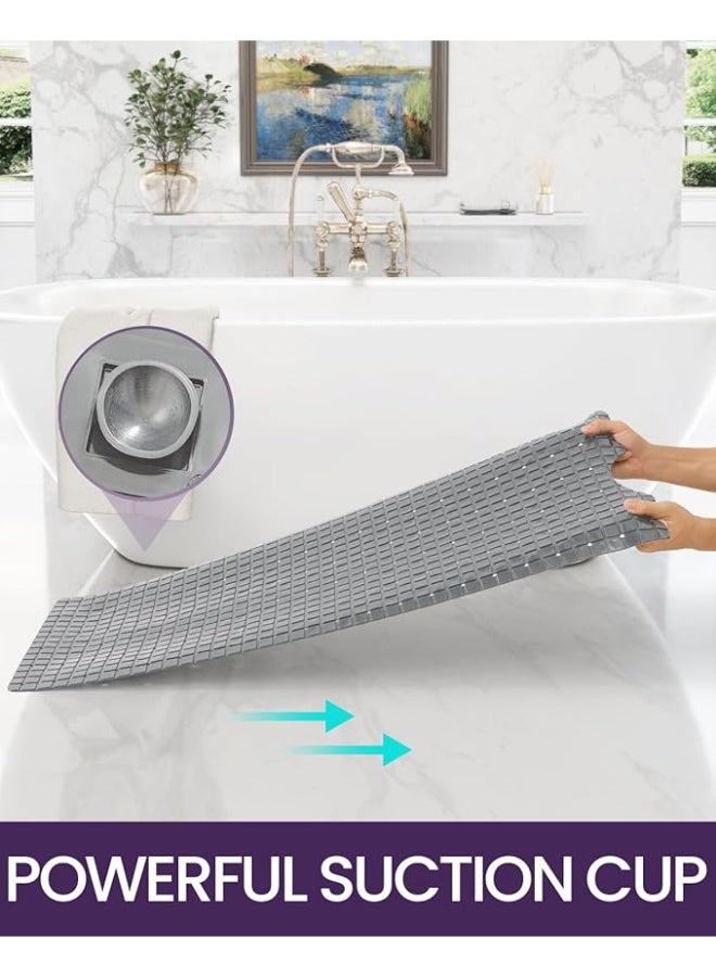 Bath Tub Shower Mat Non-Slip Extra Long Bathtub Mats Suction Cups Drain Holes Machine Washable Bathroom Bathmat Black - Image 4