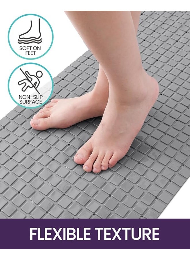 Bath Tub Shower Mat Non-Slip Extra Long Bathtub Mats Suction Cups Drain Holes Machine Washable Bathroom Bathmat Black - Image 3