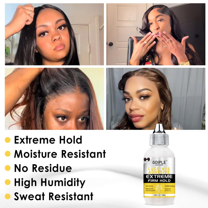 Goiple Wig Glue for Lace Front Wigs, Waterproof Lace Front Wig Adhesive & Silicone Applicator for Wigs, Strong Hold Transparent Lace Glue Edge Band for Hair Replacement Invisible Hair Bonding Adhesive(4PCS) - Image 2