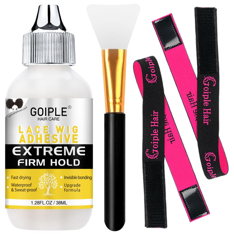 Goiple Wig Glue for Lace Front Wigs, Waterproof Lace Front Wig Adhesive & Silicone Applicator for Wigs, Strong Hold Transparent Lace Glue Edge Band for Hair Replacement Invisible Hair Bonding Adhesive(4PCS) - Image 1