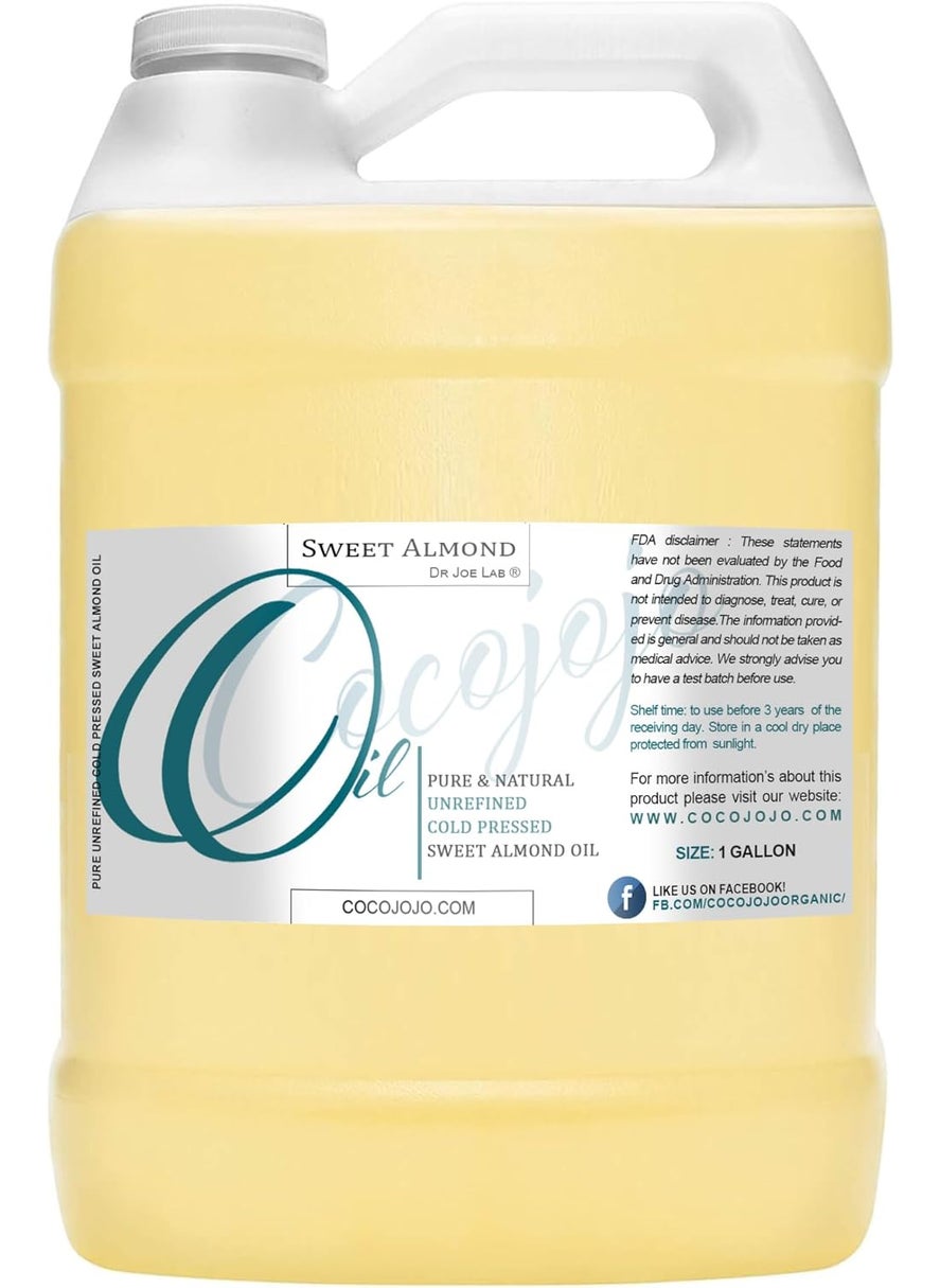 Dr Joe Lab - Sweet Almond Oil 1 Gallon 100 Pure Natural Cold Pressed Unrefined Extra Virgin 128 fl oz  for Hair Skin Body Nail and Beard Carrier Oil for Essential Oils  Moisturizing Hydrating  Nourishing - Image 1