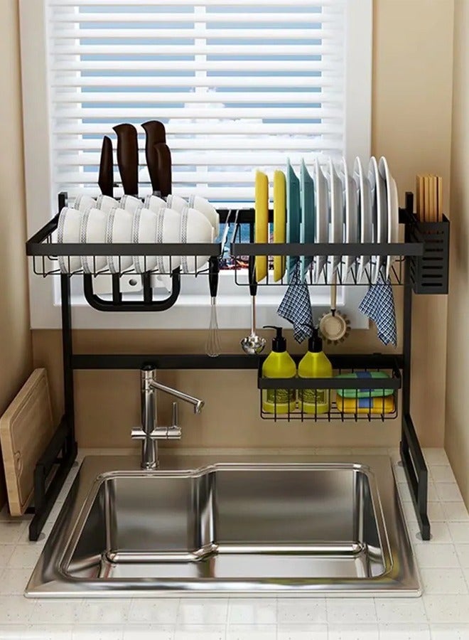 Kitchen Over Sink Rack All in One Draining Rack Dishes Fruits Mugs Chopping Board Knives detergent bottles cleaning cloth ladles and many more tools can be organized at one place with classy mode - Image 1