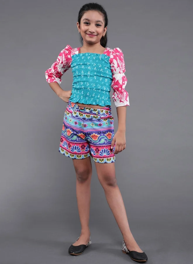 أيه كيه إس Geometric Printed Cotton Top for Girls