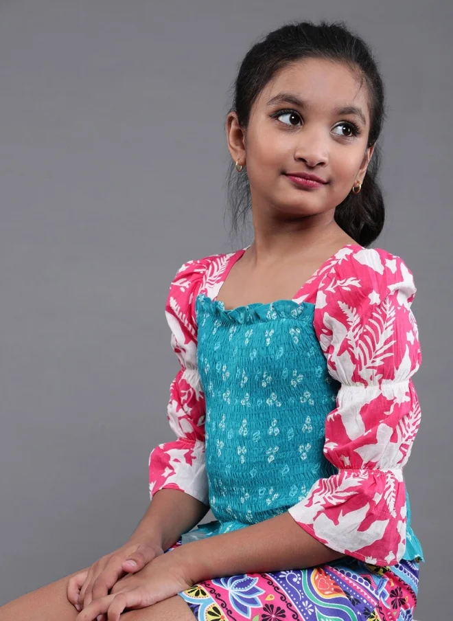 أيه كيه إس Geometric Printed Cotton Top for Girls