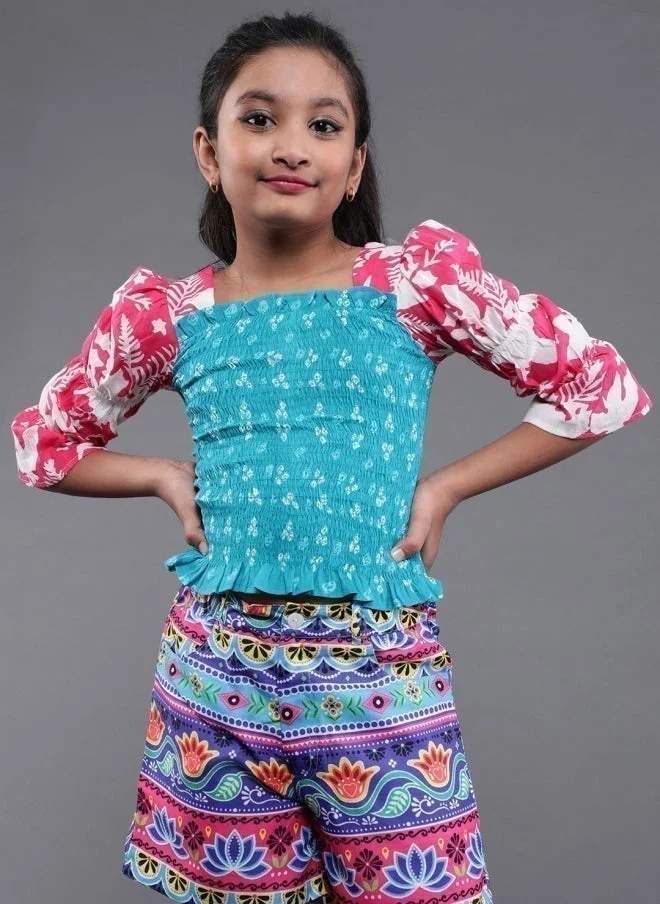 أيه كيه إس بلوزة قطنية مطبوعة هندسية للبنات