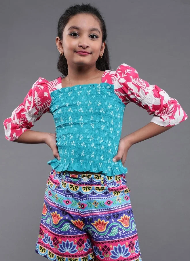 أيه كيه إس بلوزة قطنية مطبوعة هندسية للبنات